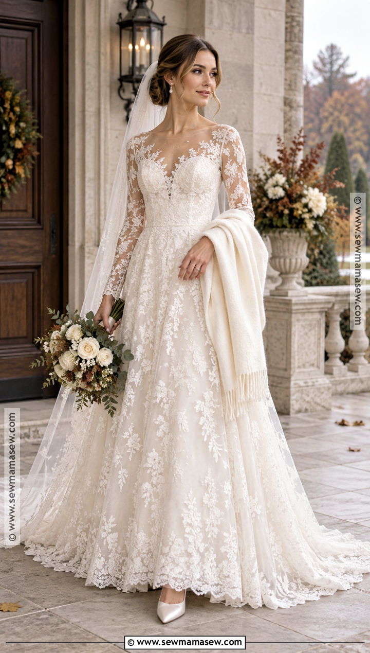 Long Sleeve Lace November Wedding Dress - 15 november wedding dress brides ideas