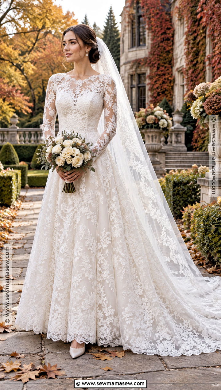Long Sleeve Lace October Wedding Dress - 15 wedding dress october ideas