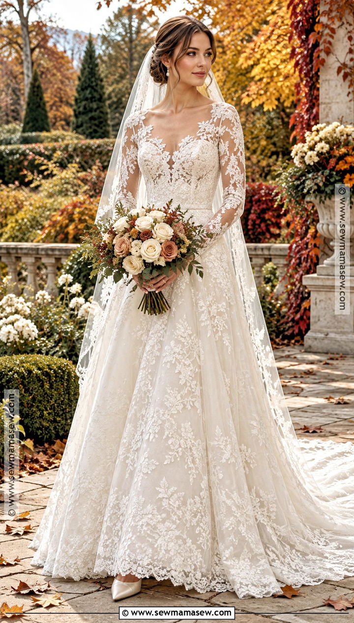 Long Sleeve Lace Wedding Dress - 15 Fall Bride Wedding Dress Ideas