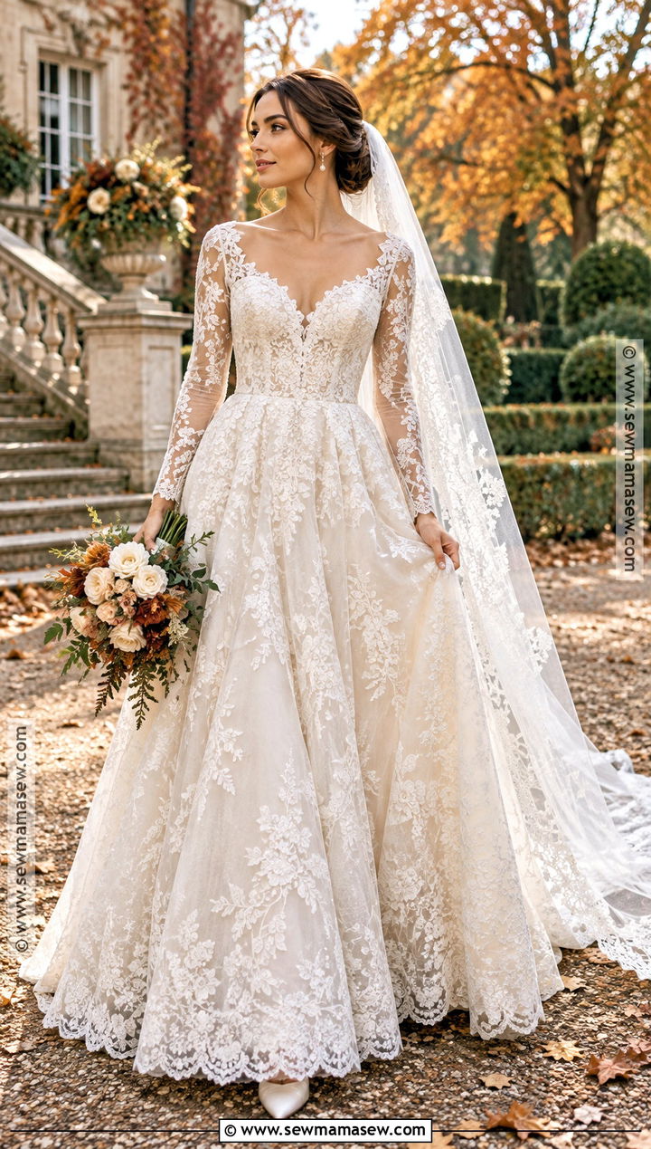 Long Sleeve Lace Wedding Dress - 15 wedding dresses for fall weddings