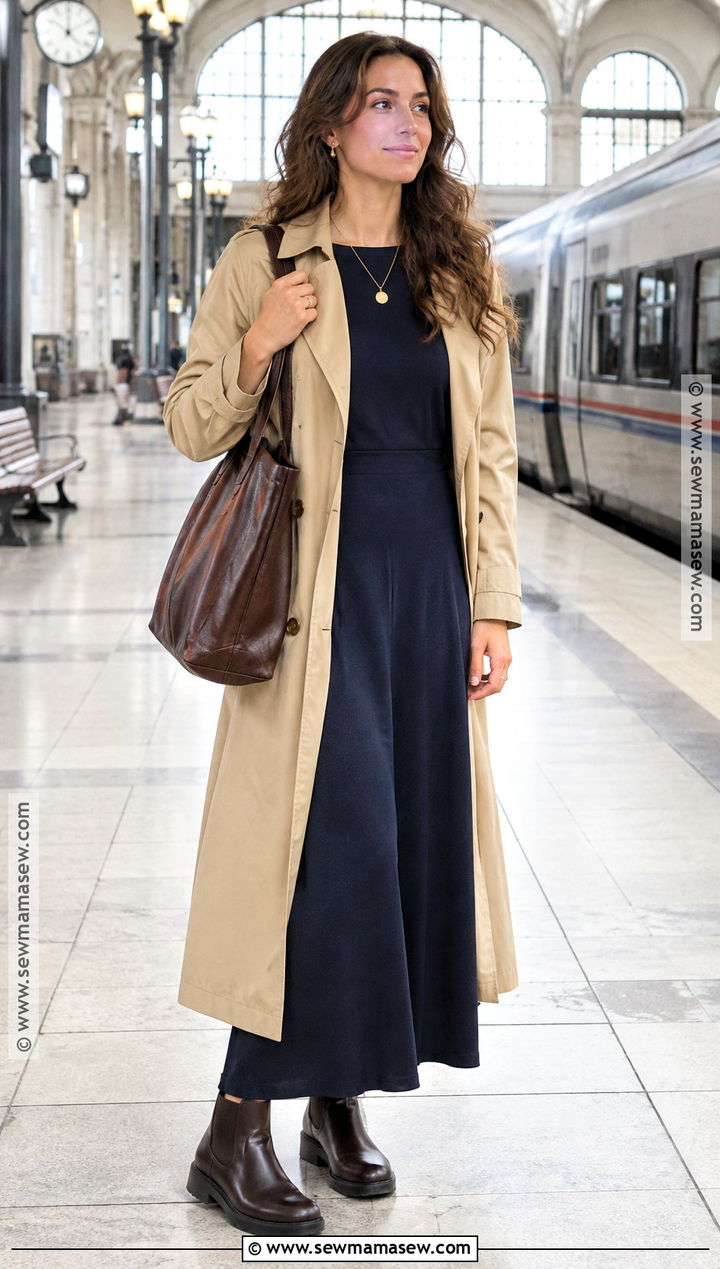 Long Sleeve Maxi Dress And Chelsea Boots - 20 fall dress and boots outfit
