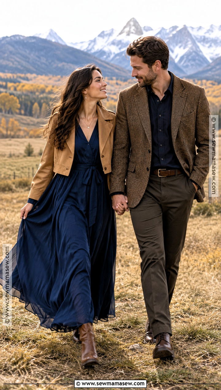 Long Sleeve Maxi Dress Fall Engagement Photo Outfit - 25 fall engagement photos outfits