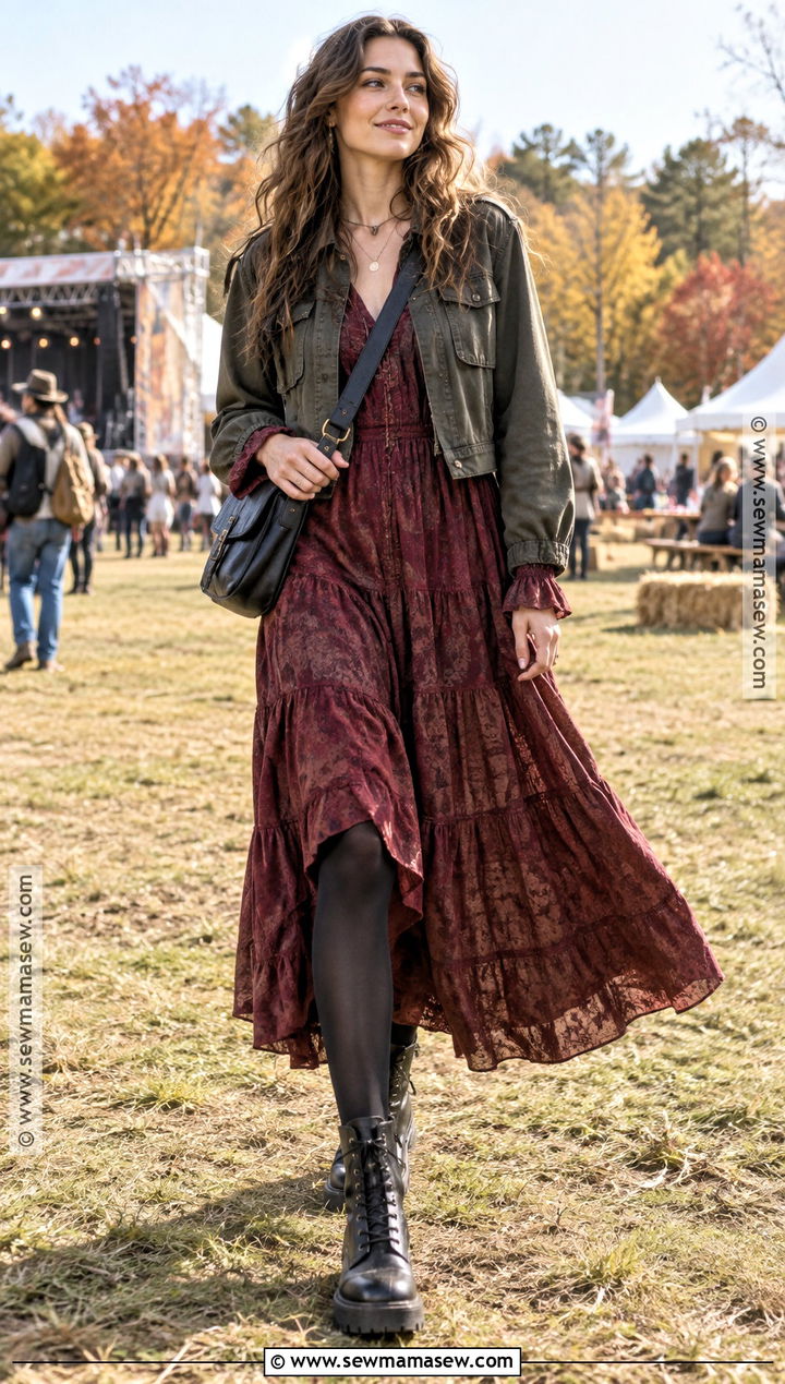 Long Sleeve Maxi Dress With Combat Boots - 20 cute fall dresses