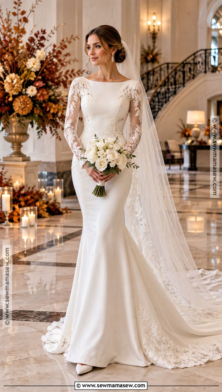 Long Sleeve Mermaid Autumn Wedding Dress - 25 autumn wedding dress ideas