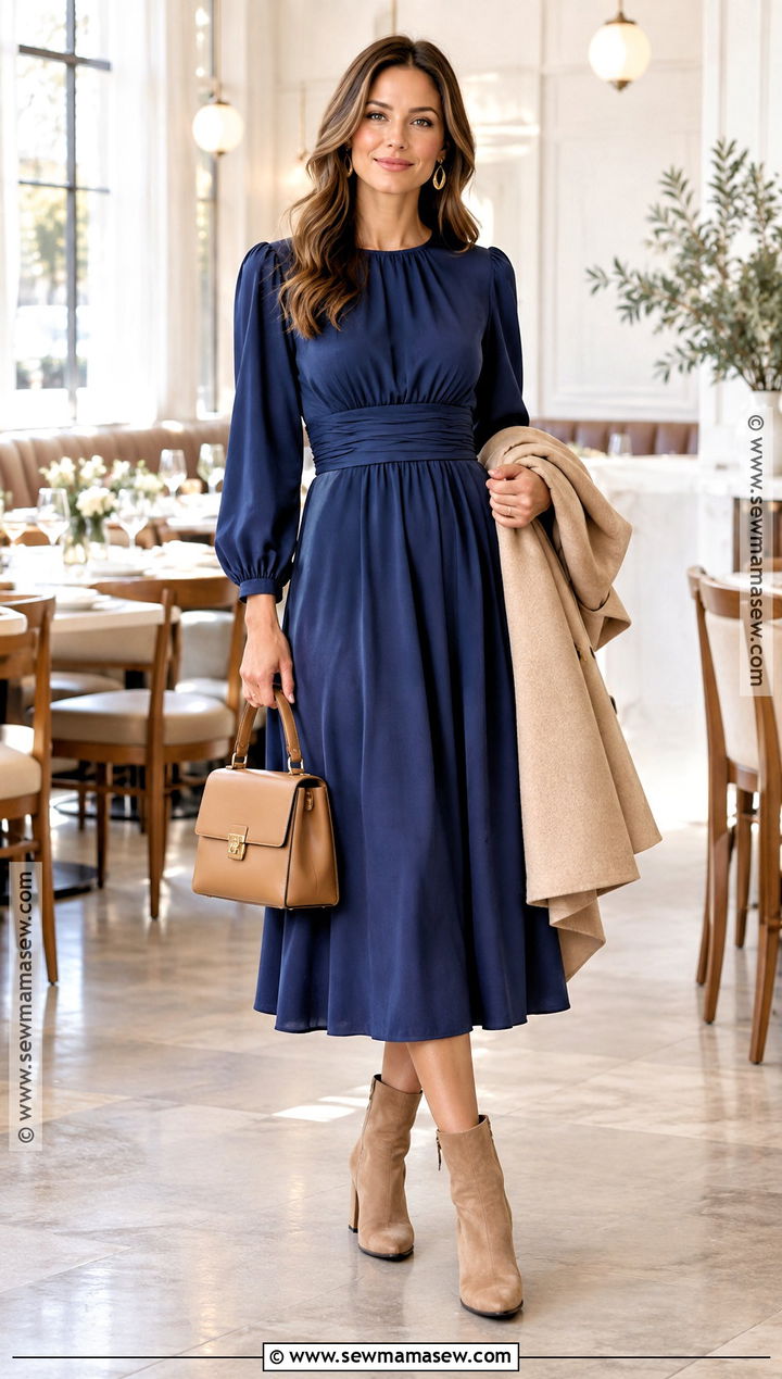 Long Sleeve Midi Dress Fall Bridal Shower Outfit - 20 bridal shower guest outfit fall ideas