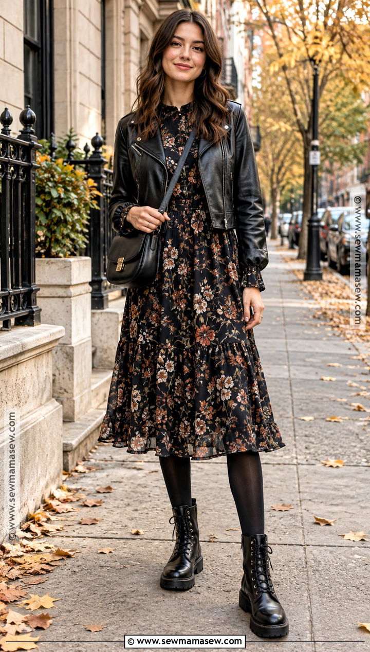 Long Sleeve Midi Dress With Combat Boots - 15 shoes to wear with midi dress fall