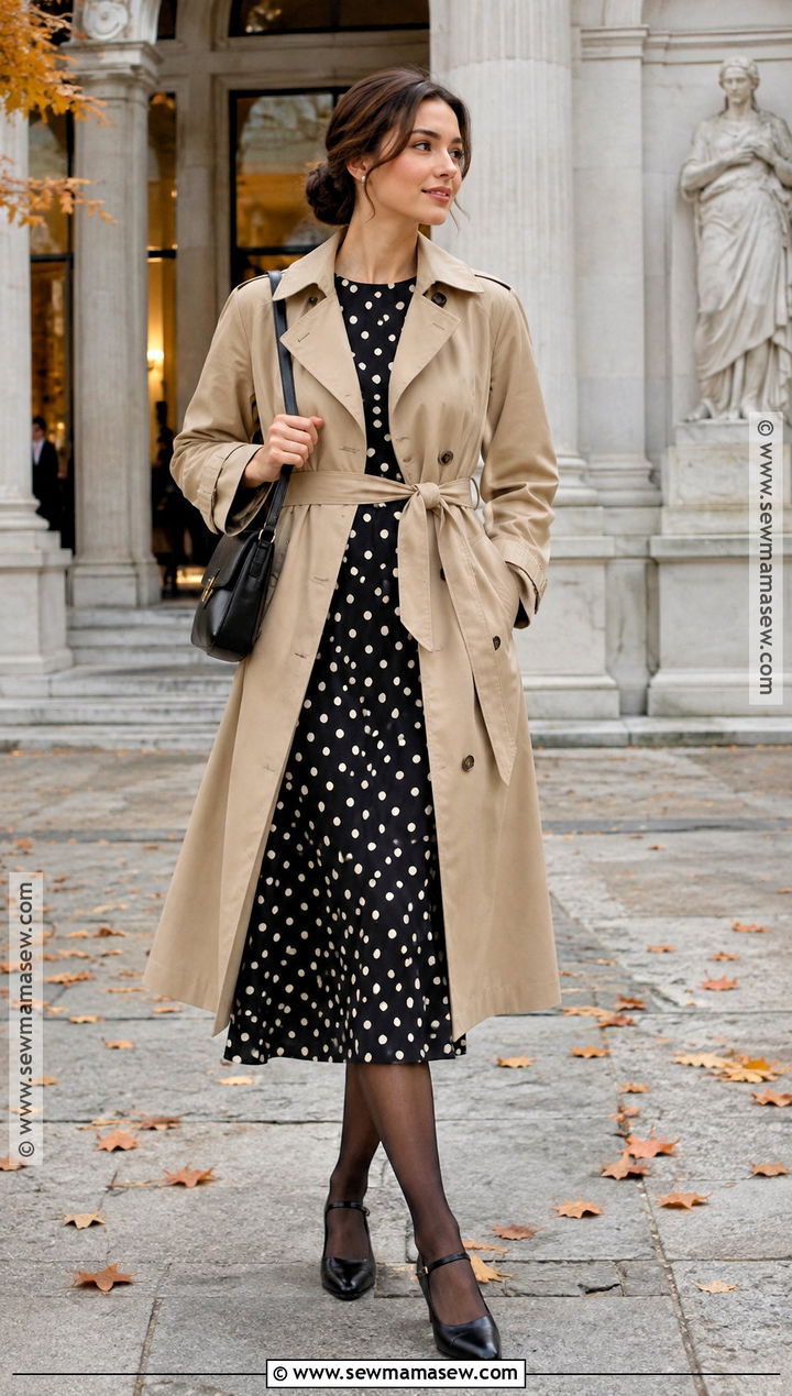 Long Sleeve Polka Dot Midi Dress Outfit - 20 long sleeve fall dress ideas