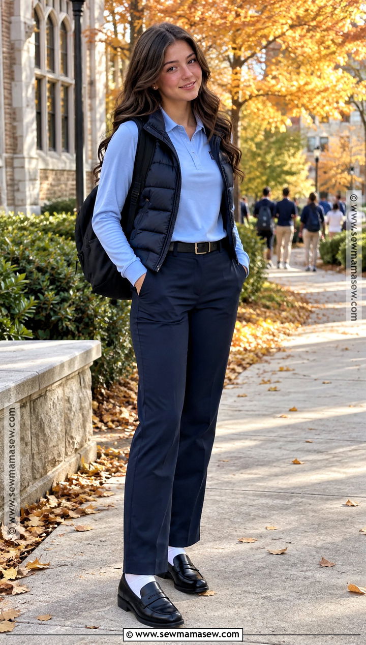 Long Sleeve Polo And Uniform Pants Outfit - 15 back to school outfits with uniform