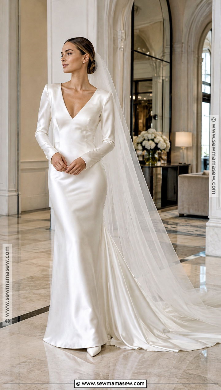 Long Sleeve Satin Fall Wedding Dress - 20 fall wedding dress ideas