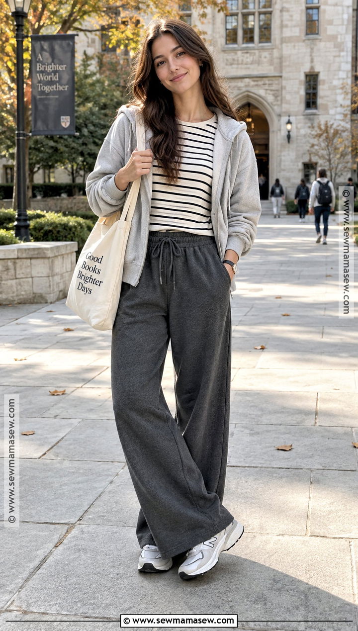 Long Sleeve T Shirt And Wide Leg Joggers Fall School Outfit - 15 fall lazy outfits for school