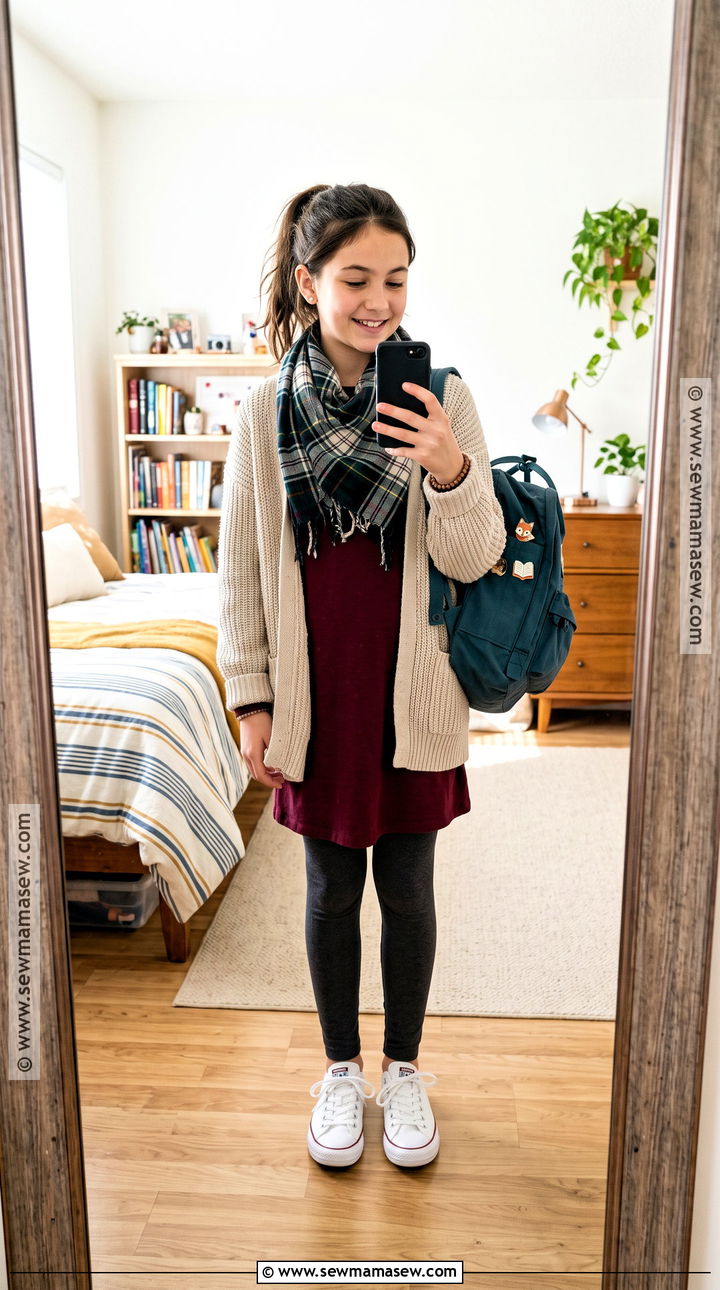 Long Sleeve T Shirt Dress With Cardigan - 15 fall dresses for preteens