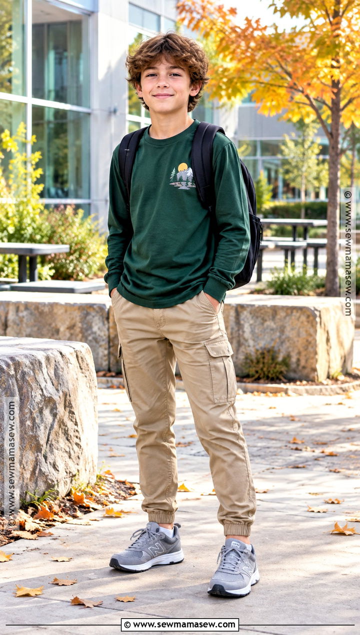 Long Sleeve T Shirt With Cargo Joggers - 15 back to school shirts for boys