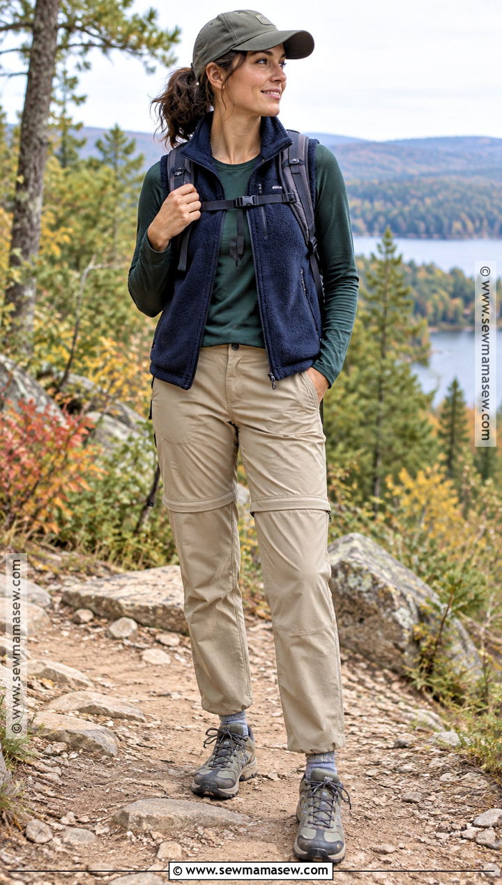 Long Sleeve Tee And Convertible Hiking Pants Outfit - 15 womens fall hiking outfits