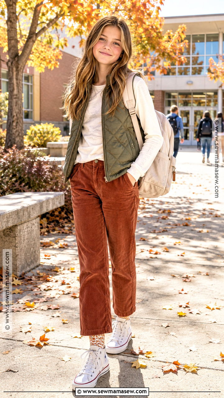 Long Sleeve Tee And Corduroy Pants 6th Grade Outfit - 20 Back To School Outfit Ideas For 6Th Grade
