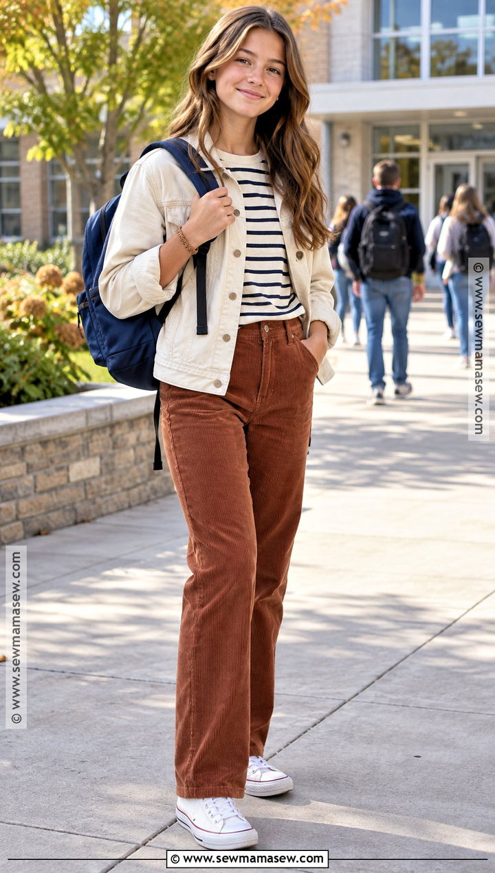 Long Sleeve Tee And Corduroy Pants Back To School Outfit - 15 back to school outfits middle school 8th for girls