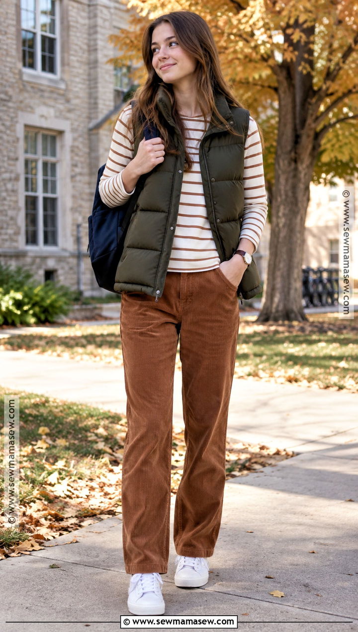 Long Sleeve Tee And Corduroy Pants Fall School Outfit - 20 fall school outfits highschool