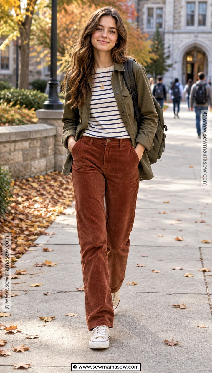 Long Sleeve Tee And Corduroy Pants Outfit - 15 fall outfits 2026 school