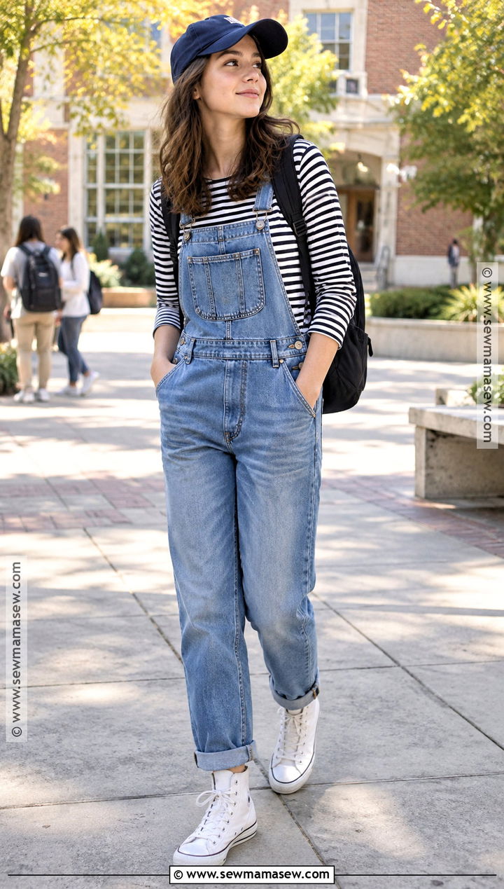 Long Sleeve Tee And Denim Overalls Tomboy Outfit - 15 back to school outfits tomboy