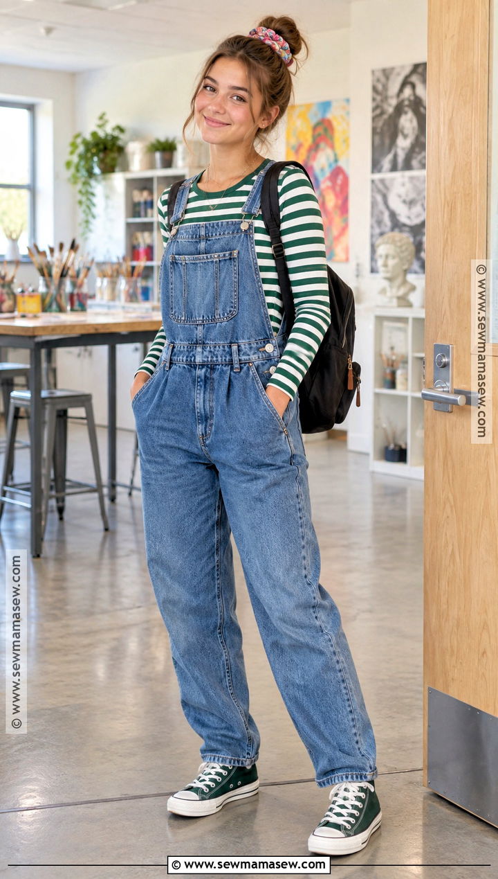 Long Sleeve Tee And Overalls Back To School Outfit - 20 Cheap Back To School Outfits