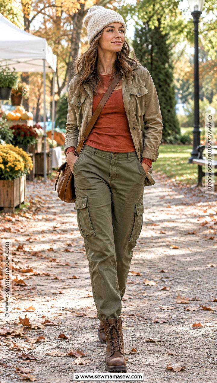 Long Sleeve Tee With Cargo Pants And Utility Jacket - 20 Fall Tees Ideas