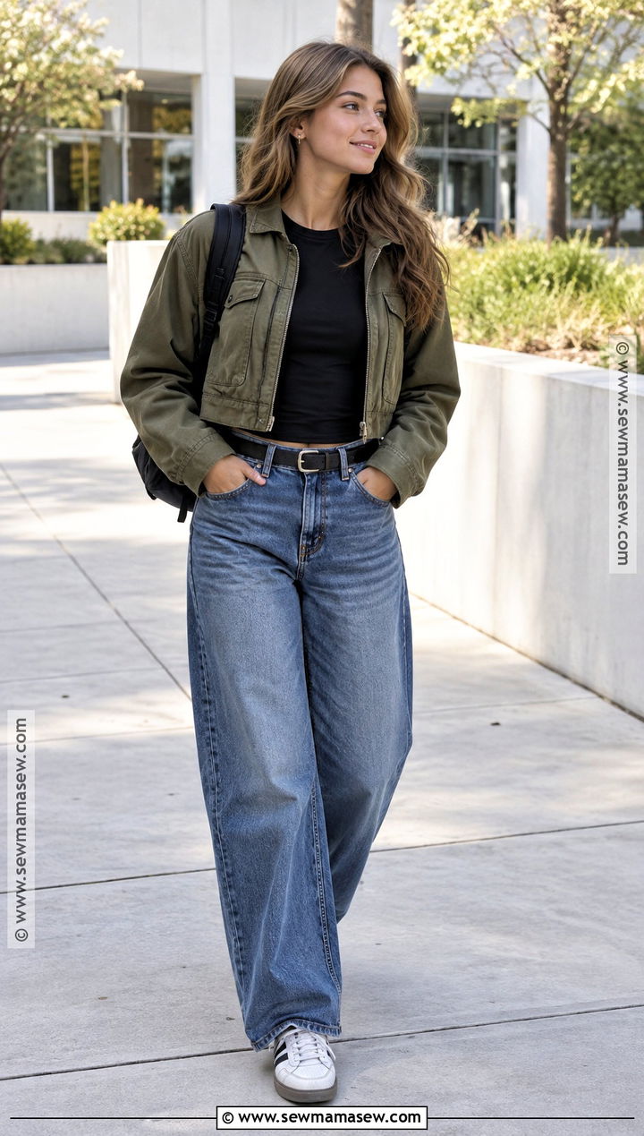 Long Sleeve Top And Barrel Jeans Outfit - 25 back to school outfits for teens