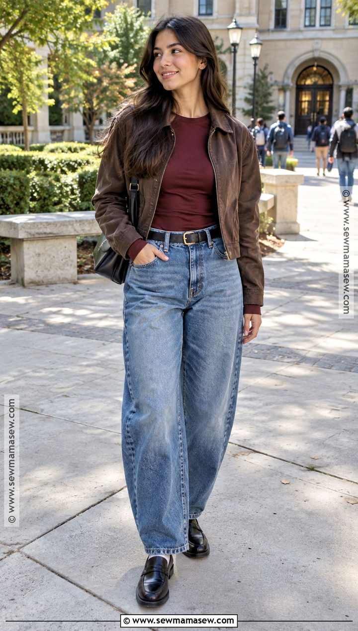 Long Sleeve Top And Barrel Jeans School Outfit - 20 Fly Back To School Outfits