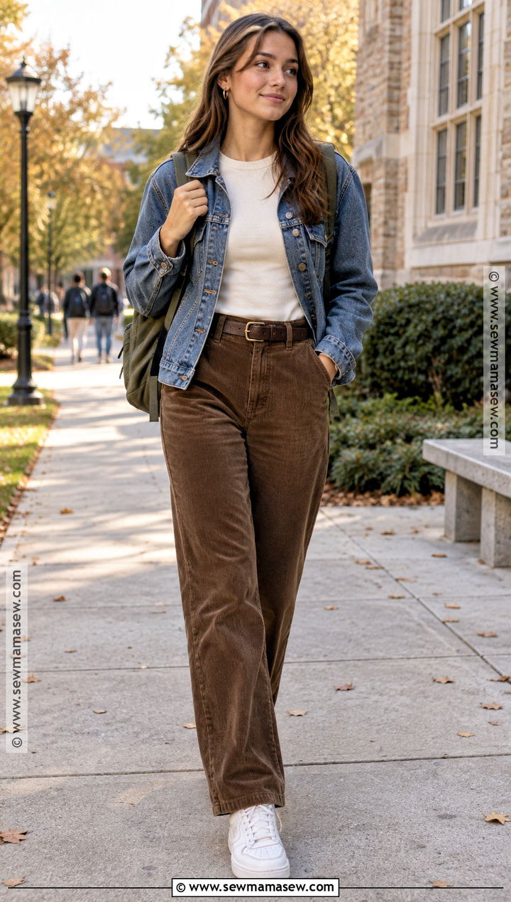 Long Sleeve Top And Corduroy Pants Back To School Outfit - 15 cute basic back to school outfits