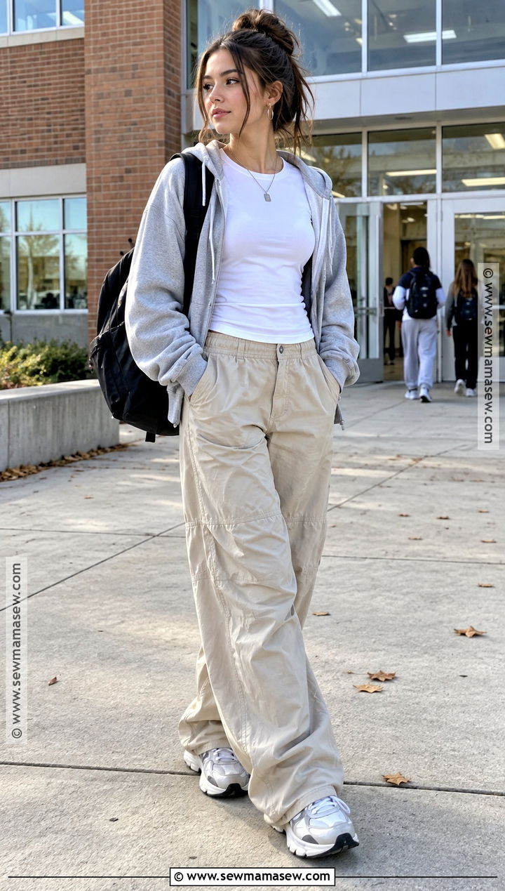 Long Sleeve Top And Parachute Pants School Outfit - 15 fall school outfits highschool baddie