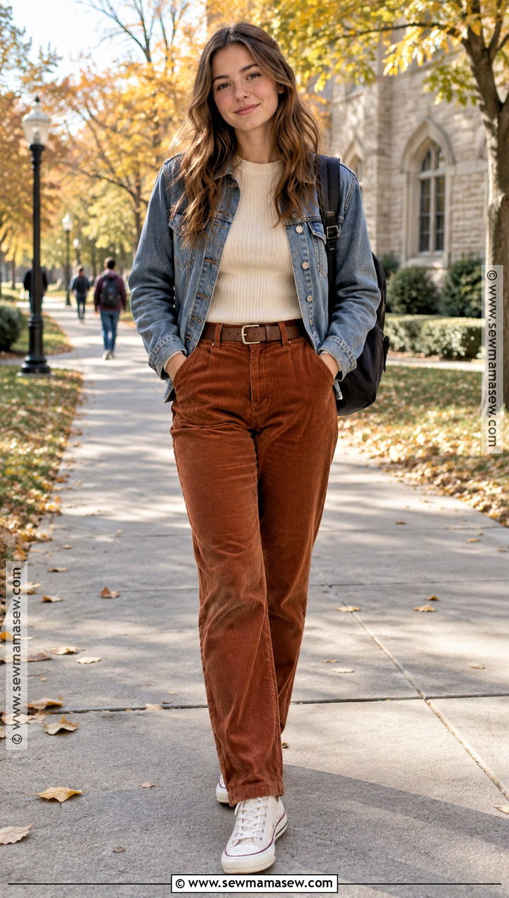 Long Sleeve Top and Corduroy Pants Back to School Outfit - 25 back to school clothes list