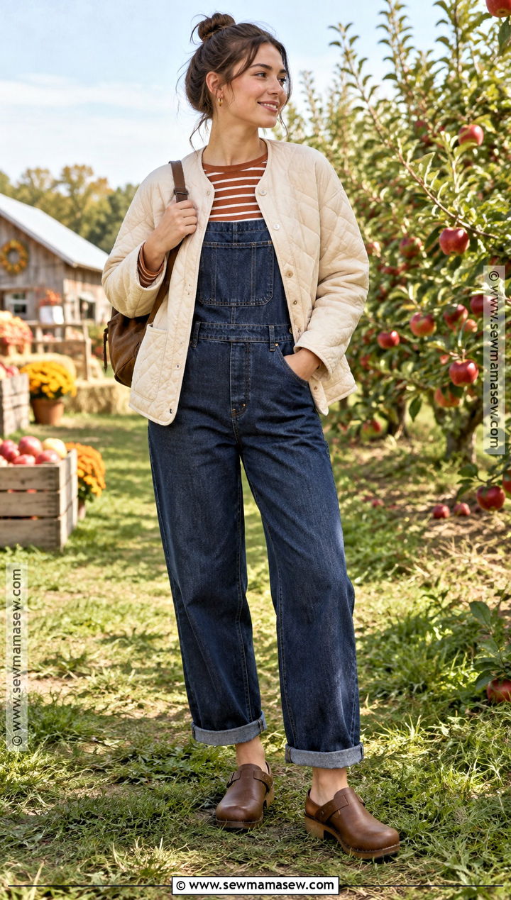 Long Sleeve Tshirt With Overalls And Clogs - 20 fall tshirt ideas