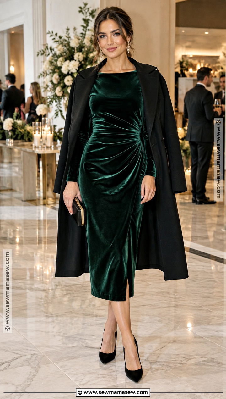 Long Sleeve Velvet Midi Dress Outfit - 20 long sleeve fall dress ideas