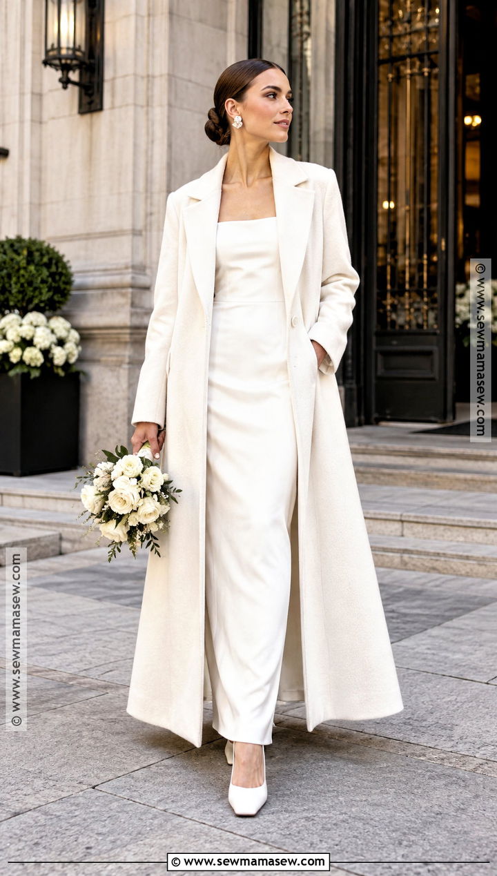 Long White Wedding Coat - 15 fall wedding coats for brides