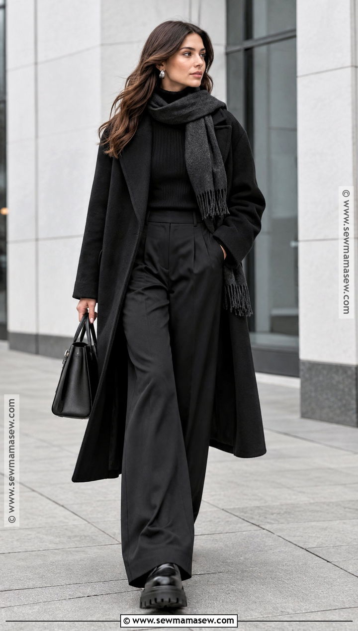 Long Wool Coat And All Black Outfit - 15 autumn street style ensemble ideas