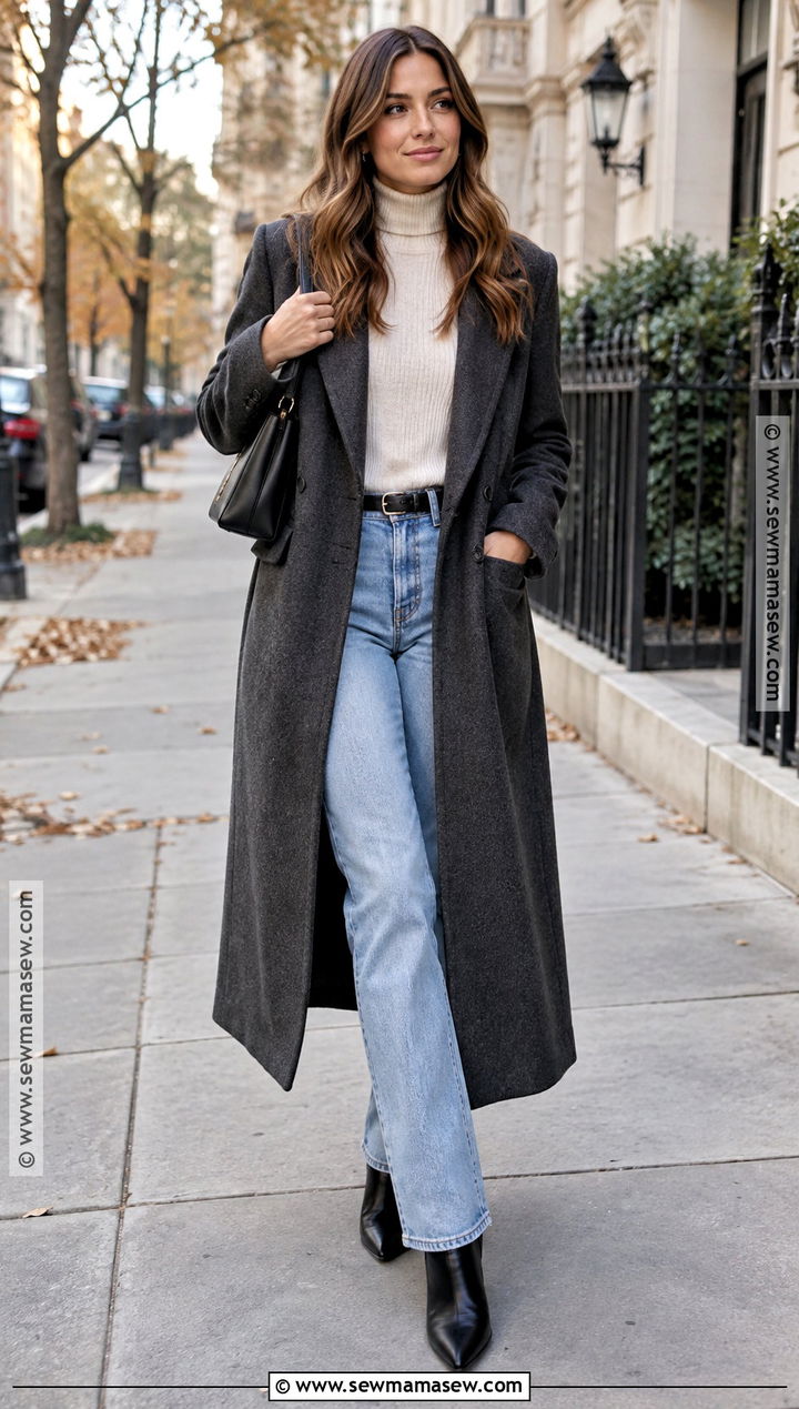 Long Wool Coat And Light Blue Jeans Outfit - 20 light blue jeans outfit fall