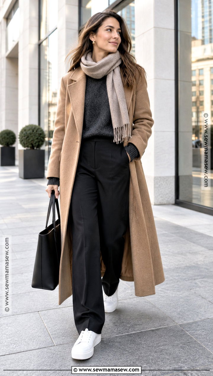 Long Wool Coat And Sneakers Fall Streetwear Outfit - 20 fall street wear ideas