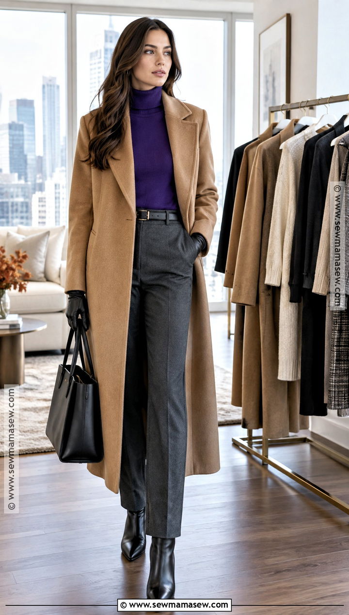 Long Wool Coat And Turtleneck Fall Outfit - 15 Fall Fashion Clothing Rack Ideas