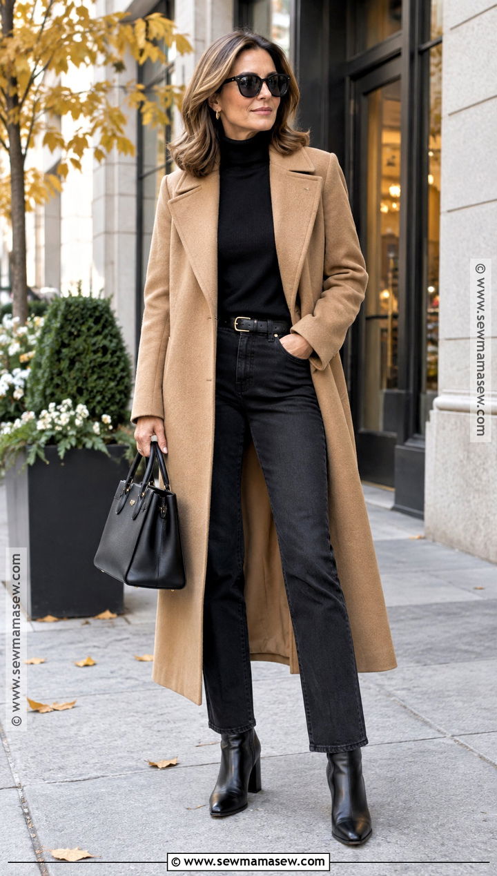 Long Wool Coat Fall Outfit With Black Jeans - 20 street style fall outfits