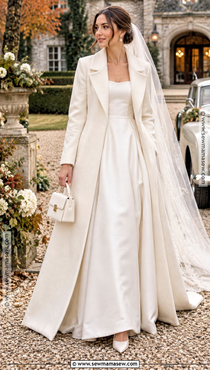 Long Wool Coat With A Line Wedding Dress - 15 Wedding Dress Coat Fall Ideas