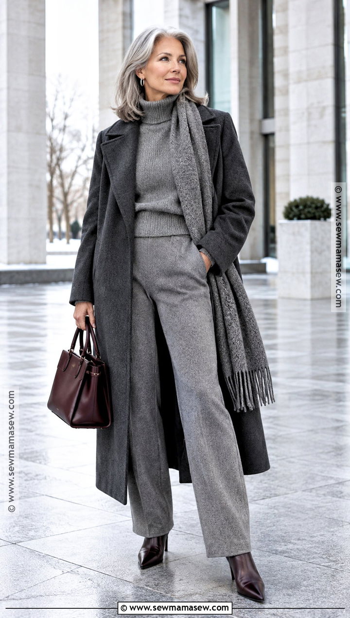 Long Wool Coat and Monochrome Knit Outfit - 20 cute fallwinter outfits