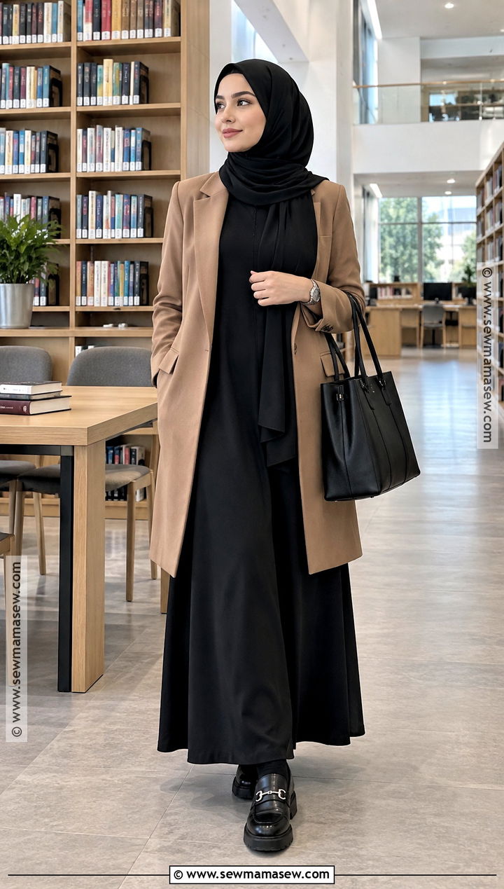 Longline Blazer And Maxi Dress Hijabi Outfit - 20 Back To School Hijabi Outfits