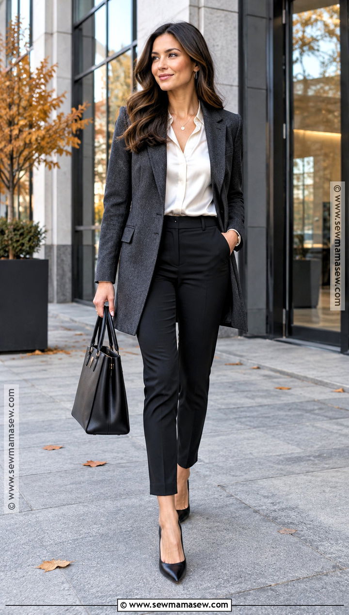 Longline Blazer With Slim Trousers - 15 fall formal work outfits