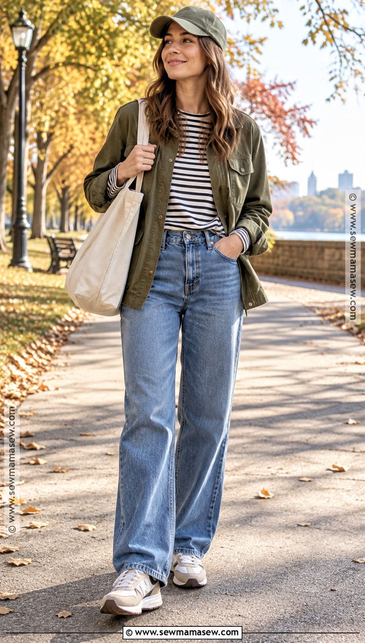Loose Jeans With A Utility Jacket - 20 fall jean outfits for women
