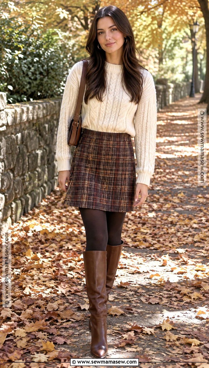 Lorelai Gilmore Cable Knit Sweater And Plaid Skirt Outfit - 20 lorelai gilmore outfits autumn