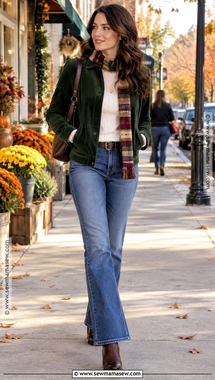 Lorelai Gilmore Corduroy Jacket And Flared Jeans Outfit - 20 Gilmore Girls Fall Outfits