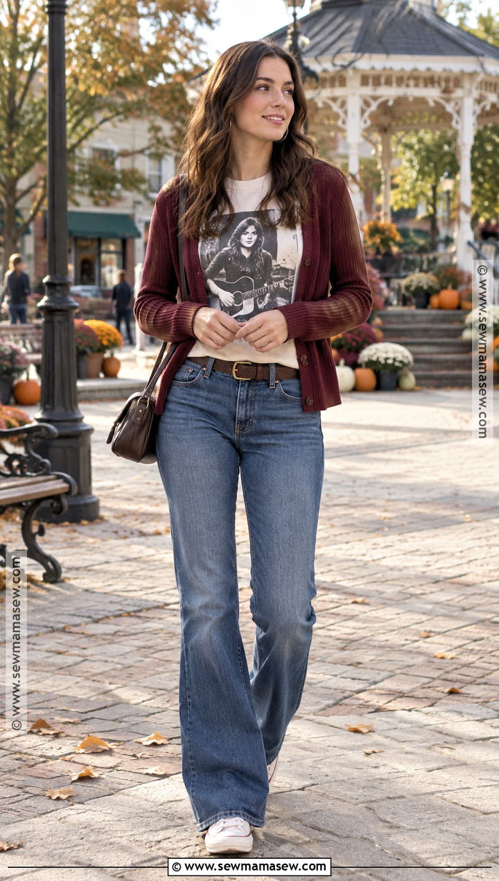 Lorelai Gilmore Graphic T Shirt And Cardigan Outfit - 20 lorelai gilmore outfits autumn