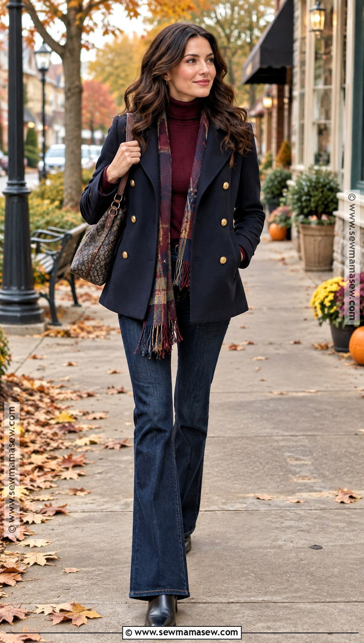 Lorelai Gilmore Navy Peacoat And Flare Jeans Outfit - 20 lorelai gilmore outfits autumn