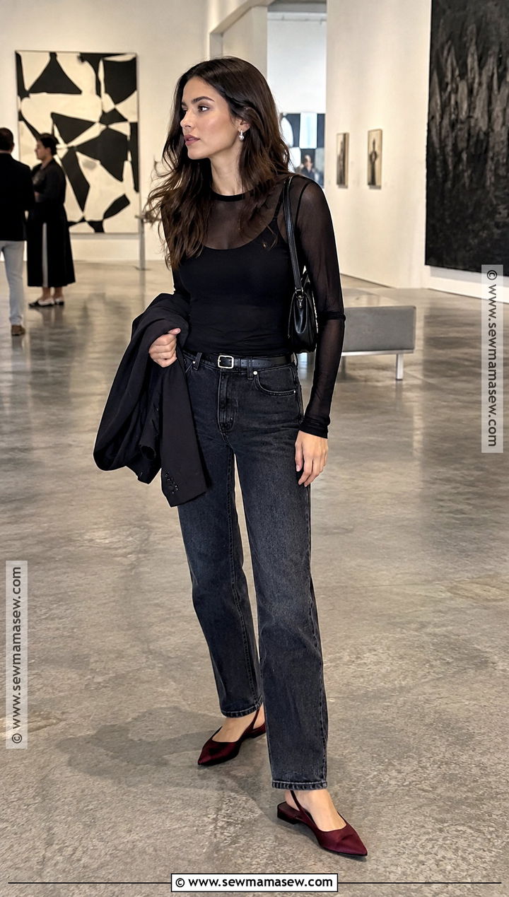 Los Angeles Fall Outfit With Sheer Top And Dark Jeans - 15 los angeles fall fashion ideas