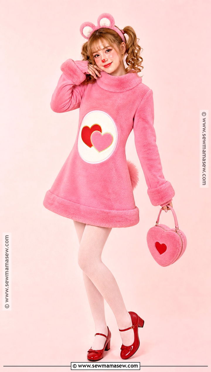Love A Lot Bear Costume With Pink Heart Dress - 30 Carebear Costume Ideas for Women