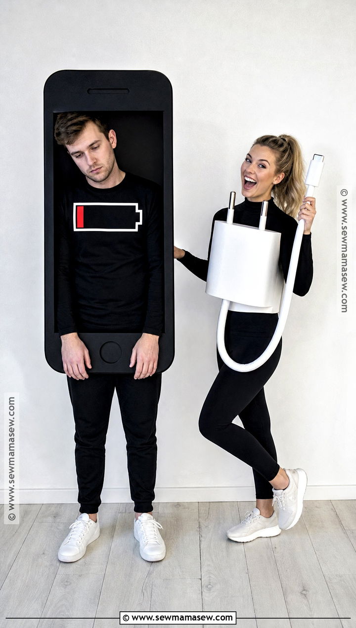 Low Battery And Phone Charger Couple Costume - 30 Unique Couples Halloween Costume Ideas Funny