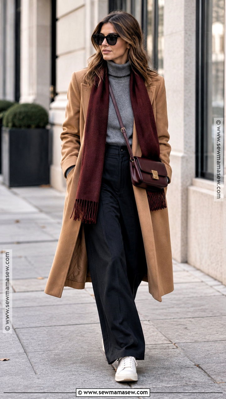 Low Profile Sneakers With Long Coat - 25 fall winter shoes